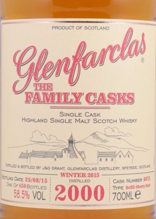 Glenfarclas 2000 14 Years The Family Casks Refill Sherry Butt Cask No. 4075 Highland Single Malt Scotch Whisky 58.5%