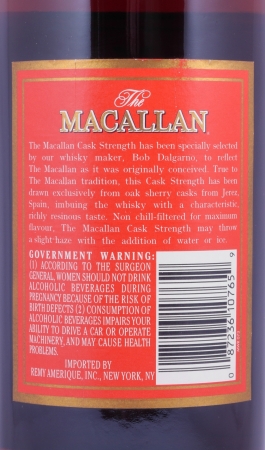Macallan Cask Strength Red Label Highland Single Malt Scotch Whisky Remy Amerique 57.8%