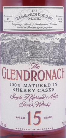 Glendronach 15 Years Old Bottling 100% Matured in Sherry Casks Highland Single Malt Scotch Whisky 40,0%