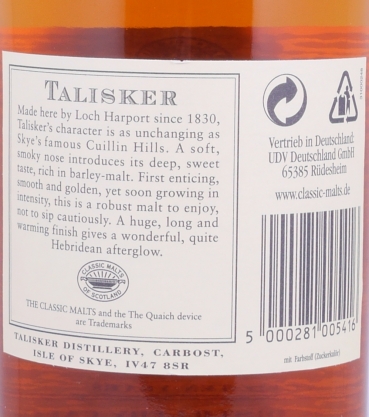 Talisker 10 Years Gray Stone Label Isle of Skye Single Malt Scotch Whisky 45.8%