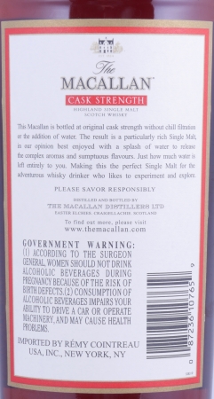 Macallan Cask Strength Sherry Oak Highland Single Malt Scotch Whisky Remy Cointreau USA 60.1%