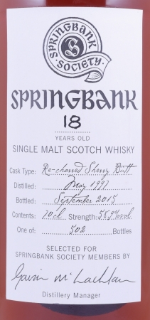 Springbank Society 1997 18 Years Re-charred Sherry Butt Campbeltown Single Malt Scotch Whisky 58,9%