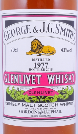 Glenlivet 1977 37 Years Refill Sherry and American Hogsheads Gordon and MacPhail J.G. Smiths Label Speyside Single Malt Scotch Whisky 43.0%