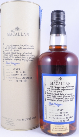 Macallan 1980 21 Years Exceptional Single Cask 3 Sherry Butt Cask No. 17937 Blue Ribbon Highland Single Malt Scotch Whisky 51.0%