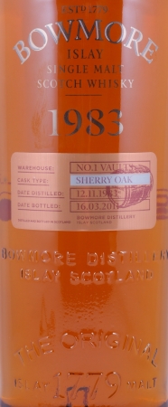 Bowmore 1983 27 Years Sherry Hogshead Vintage Edition No. 1 Vaults Travel Retail Exklusiv Islay Single Malt Scotch Whisky Cask Strength 55,6%