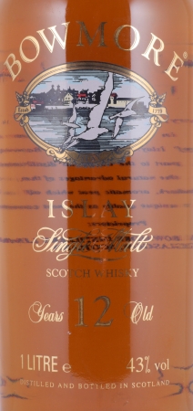 Bowmore 12 Years Islay Single Malt Scotch Whisky Glass Printed Label with 3 Icons 43,0%