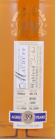 Macduff 1968 39 Years Oak Cask No. 8550 Duncan Taylor Cask Strength Rare Auld Edition Highland Single Malt Scotch Whisky 49.1%