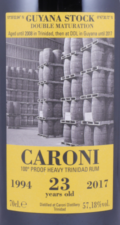 Velier Caroni 1994-2017 23 Years 36th Release Guyana Stock Double Maturation 100° Proof HTR Heavy Trinidad Rum 57.18%