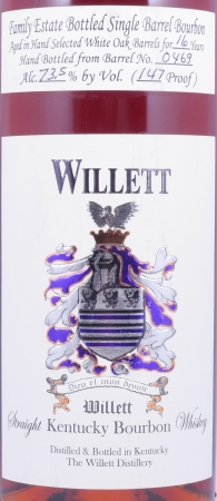 Willett 1992 16 Years Single Barrel No. 0469 Black Wax Sealed Family Estate Rare Release Kentucky Straight Bourbon Whiskey 73.5%