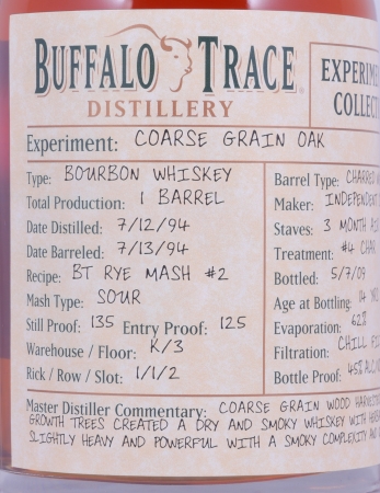 Buffalo Trace 1994 14 Years Coarse Grain Oak 7. Release Experimental Collection 2009 Single Barrel Bourbon Whiskey 45,0%