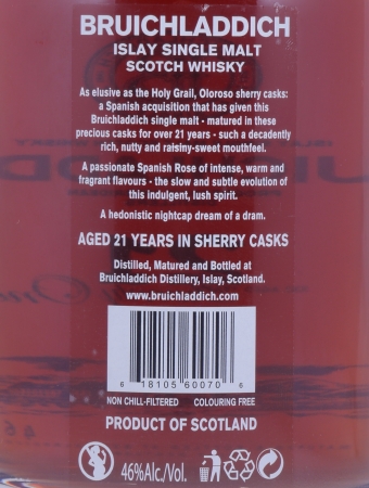 Bruichladdich 21 Years Oloroso Sherry Casks Limited Edition Release 2008 Islay Single Malt Scotch Whisky 46.0%