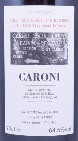 Velier Caroni 1998-2014 16 Years 32th Release Full Proof Heavy Trinidad Rum 64,5%