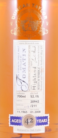 Tomatin 1965 42 Years Oak Cask No. 20942 Duncan Taylor Cask Strength Rare Auld Edition Highland Single Malt Scotch Whisky 52,1%