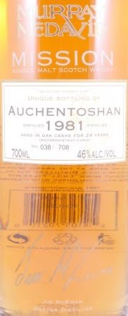 Auchentoshan 1981 24 Years Bourbon and Syrah Cask Finish Murray McDavid Limited Mission Edition Lowland Single Malt Scotch Whisky 46.0%