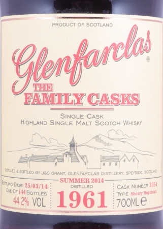 Glenfarclas 1961 53 Years The Family Casks First Fill Sherry Hogshead Cask No. 3054 Highland Single Malt Scotch Whisky 44,2%