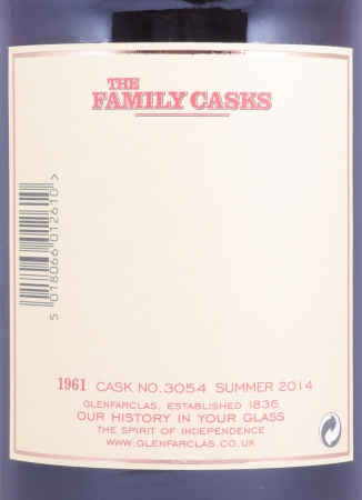 Glenfarclas 1961 53 Years The Family Casks First Fill Sherry Hogshead Cask No. 3054 Highland Single Malt Scotch Whisky 44,2%