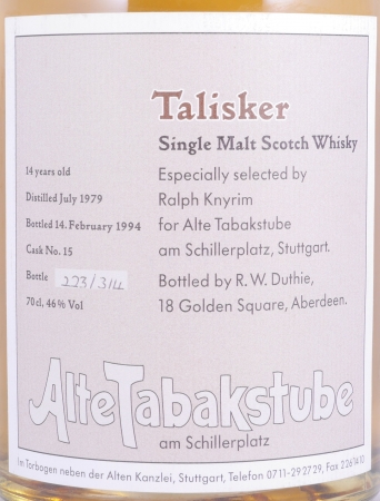 Talisker 1979 14 Years Oak Cask No. 15 R.W. Duthie for Alte Tabakstube Dumpy Bottle Isle of Skye Single Malt Scotch Whisky 46,0%