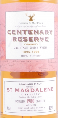St. Magdalene 1980 15 Years Oak Casks Gordon and MacPhail Centenary Reserve Lowland Single Malt Scotch Whisky 40.0%