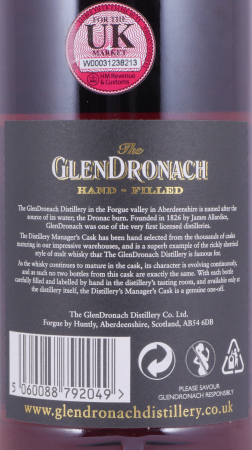 Glendronach 1993 25 Years Sherry Butt Cask No. 400 Distillery Managers Exclusive Hand-Filled Highland Single Malt Scotch Whisky 53.6%