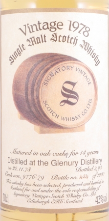 Glenury 1978 14 Years Oak Casks Nos. 9776-79 Signatory Vintage Highland Single Malt Scotch Whisky 43.0%