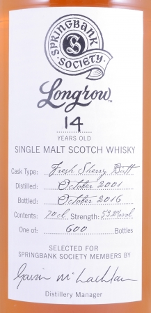 Longrow 2001 14 Years Fresh Sherry Butt Springbank Society Campbeltown Single Malt Scotch Whisky Cask Strength 53,2%