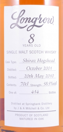 Longrow 2001 8 Years Shiraz Hogshead Campbeltown Single Malt Scotch Whisky Cask Strength 58.5%