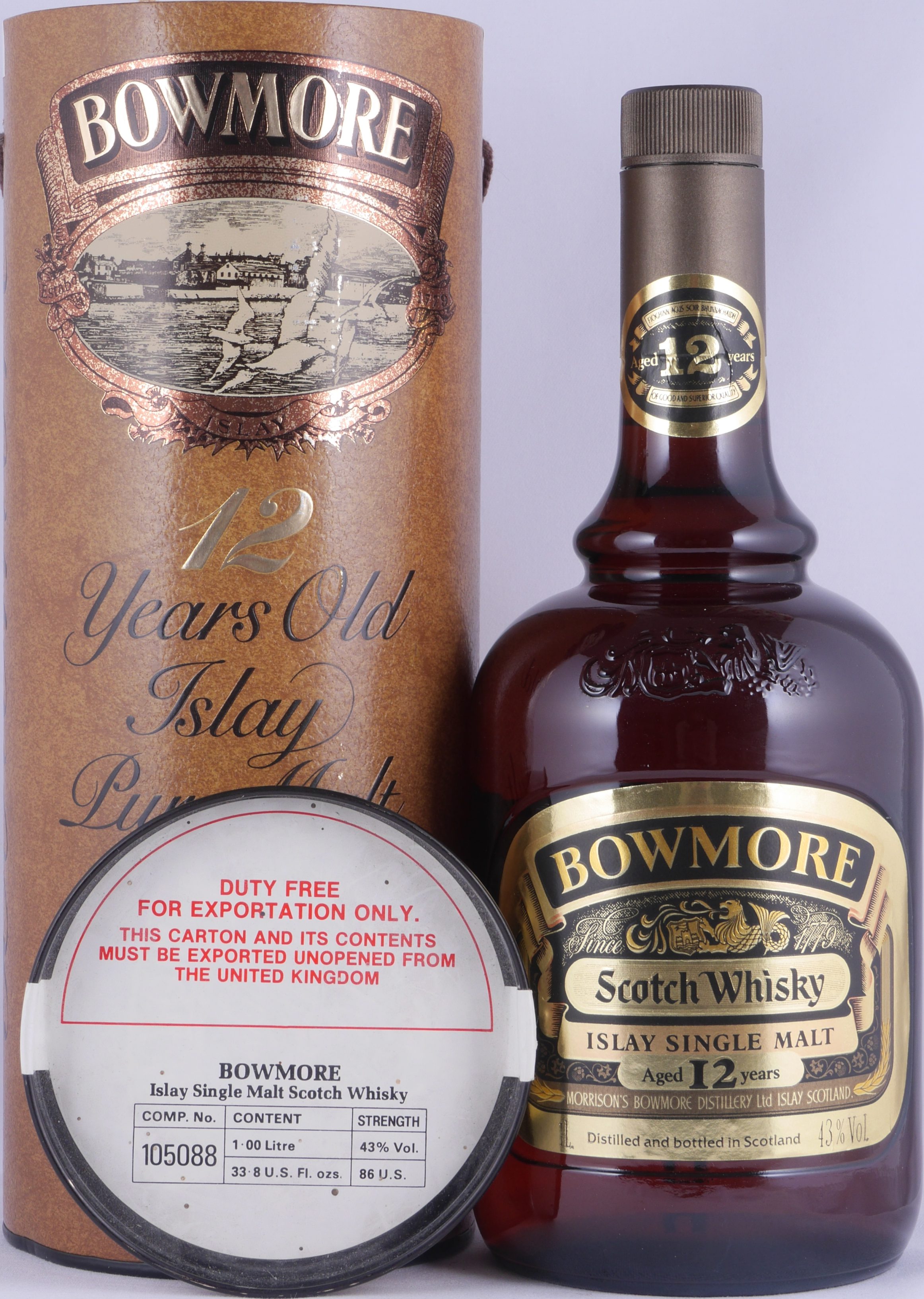 Bowmore 12 Whisky Malt Label Dumpy bei 43,0% Islay Bottle sicher Brown 1 Liter-Abfüllung kaufen Years Single AmCom Bowmore Gold online Scotch Morrisons Vol. Pure