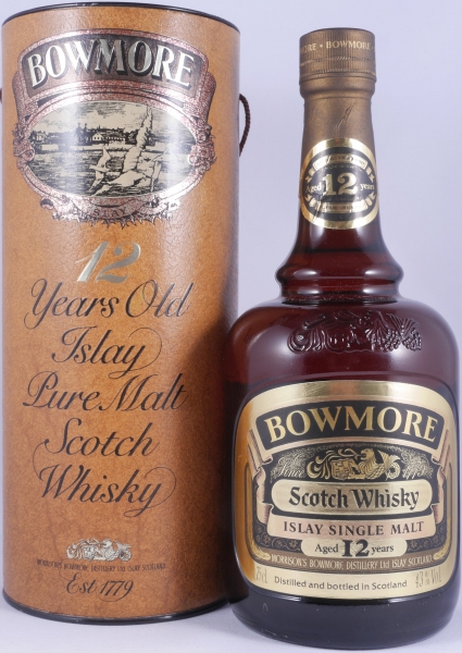 Bowmore 12 Years Gold Label Brown Dumpy Bottle Morrisons Bowmore Islay Pure Single Malt Scotch Whisky 43.0%