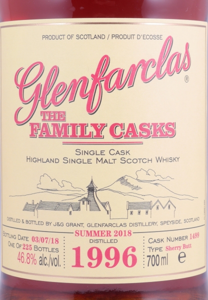 Glenfarclas 1996 22 Years The Family Casks First Fill Sherry Butt Cask No. 1499 Highland Single Malt Scotch Whisky 46,8%