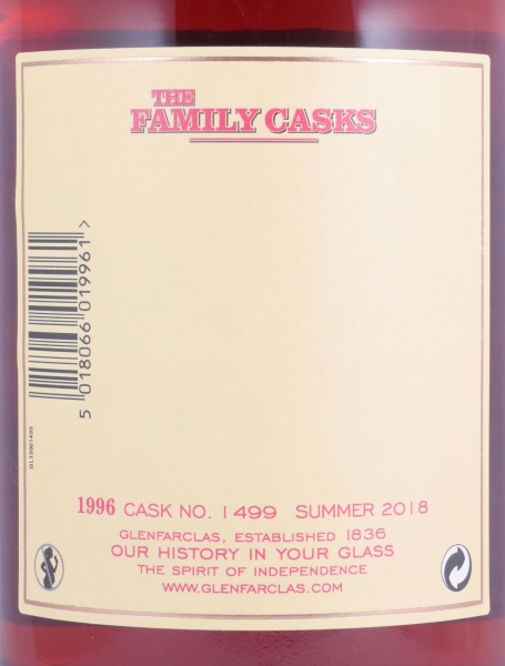 Glenfarclas 1996 22 Years The Family Casks First Fill Sherry Butt Cask No. 1499 Highland Single Malt Scotch Whisky 46,8%