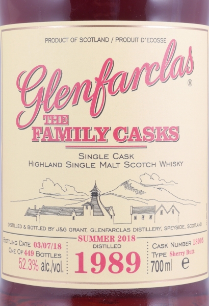 Glenfarclas 1989 29 Years The Family Casks 1st Fill Sherry Butt Cask No. 13005 Highland Single Malt Scotch Whisky 52.3%