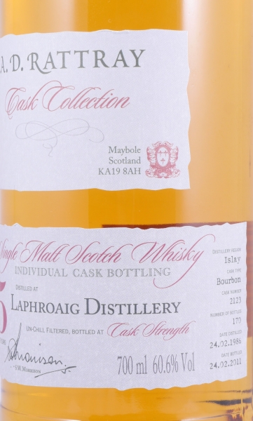 Laphroaig 1986 25 Years Bourbon Cask No. 2123 Individual Cask Bottling Islay Single Malt Scotch Whisky Cask Strength 60,6%