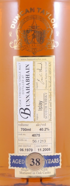 Bunnahabhain 1970 38 Years Oak Cask No. 4075 Duncan Taylor Cask Strength Rare Auld Edition Islay Single Malt Scotch Whisky 40.2%