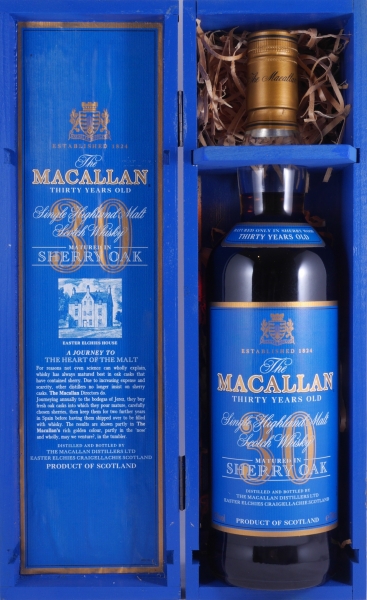 Macallan 30 Years Sherry Wood Highland Single Malt Scotch Whisky Blue Wooden Box 43,0%