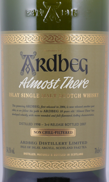 Ardbeg 1998 Almost There 3rd Release Committee Approved Limited Edition 2007 Islay Single Malt Scotch Whisky 54.1%