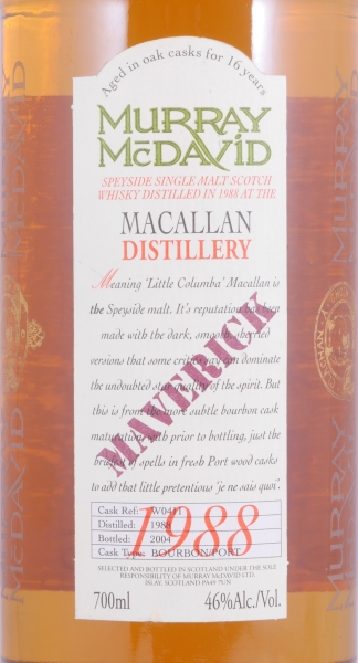 Macallan 1988 16 Years Bourbon / Port Cask No. W0411 Maverick Murray McDavid Highland Single Malt Scotch Whisky 46.0%