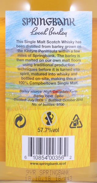Springbank 2009 9 Years Local Barley Release 2018 Bourbon and Sherry Casks Campbeltown Single Malt Scotch Whisky Cask Strength 57.7%