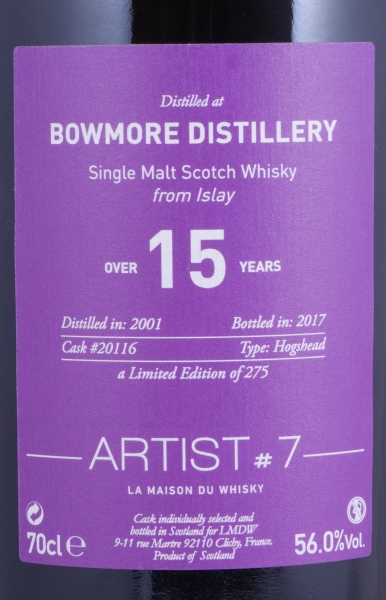 Bowmore 2001 15 Years Hogshead Cask No. 20116 Artist #7 Batch 2 La Maison du Whisky Islay Single Malt Scotch Whisky 56,0%