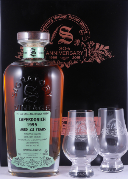 Caperdonich 1995 23 Years Sherry Hogshead Cask No. 95050 Signatory 30th Anniversary Speyside Single Malt Scotch Whisky 58.4%