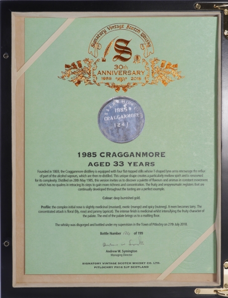 Cragganmore 1985 33 Years Hogshead Cask No. 1241 Signatory 30th Anniversary Speyside Single Malt Scotch Whisky 53.4%