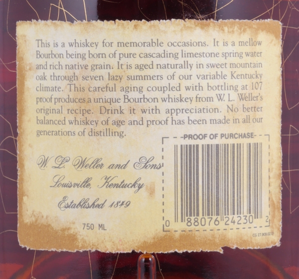 Old Weller 7 Years The Original 107 Proof No. H-8628 Stitzel-Weller Dumpy Bottle Kentucky Straight Bourbon Whiskey 53,5%