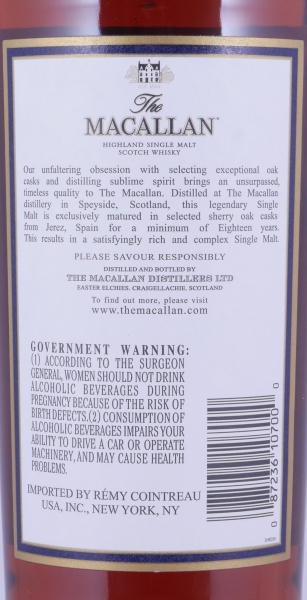 Macallan 1995 18 Years Sherry Oak Highland Single Malt Scotch Whisky 750ml Remy Cointreau NY 43.0%