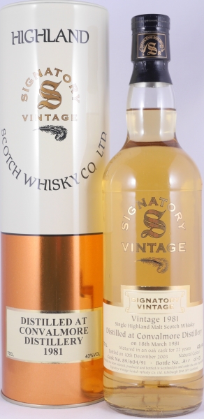 Convalmore 1981 22 Years Oak Cask No. 89/604/91 Signatory Vintage Highland Single Malt Scotch Whisky 43.0%