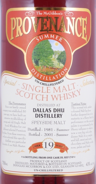 Dallas Dhu 1981 19 Years Sherry Butt Cask No. DL 2749 The McGibbons Provenance Speyside Single Malt Scotch Whisky 43,0%