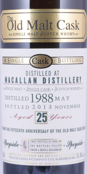 Macallan 1988 25 Years Refill Hogshead Hunter Laing Old Malt Cask 15th Anniversary Highland Single Malt Scotch Whisky 51,4%