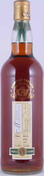 Macallan 1987 18 Years Sherry Cask No. 9794 Duncan Taylor Cask Strength Rare Auld Edition Highland Single Malt Scotch Whisky 58.4%