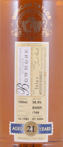 Bowmore 1982 21 Years Oak Cask No. 85009 Duncan Taylor Cask Strength Rare Auld Edition Islay Single Malt Scotch Whisky 58,8%