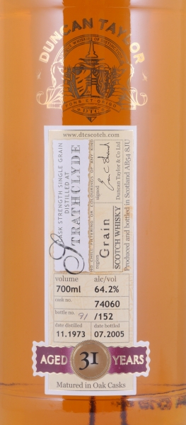 Strathclyde 1973 31 Years Oak Cask No. 74060 Duncan Taylor Cask Strength Rare Auld Edition Lowland Single Grain Scotch Whisky 64,2%