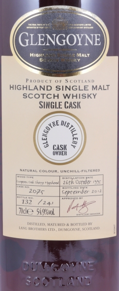 Glengoyne 1995 16 Years European Oak Sherry Hogshead Cask No. 2075 Cask Owner Highland Single Malt Scotch Whisky 54.9%