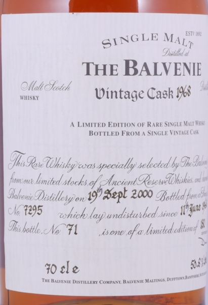 Balvenie Vintage Cask 1968 32 Years Oak Cask No. 7295 Highland Single Malt Scotch Whisky 50.8%